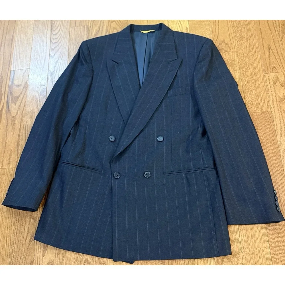 Kuppenheimer Suit Mens 40L 40x32 Striped Double Breasted Vintage 34x32 Pant Wool
